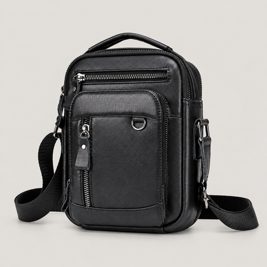 EKROZ black leather crossbody messenger bag